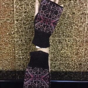 Tile Ladies Gauntlets, Shetland Black, Pinks - Image 1