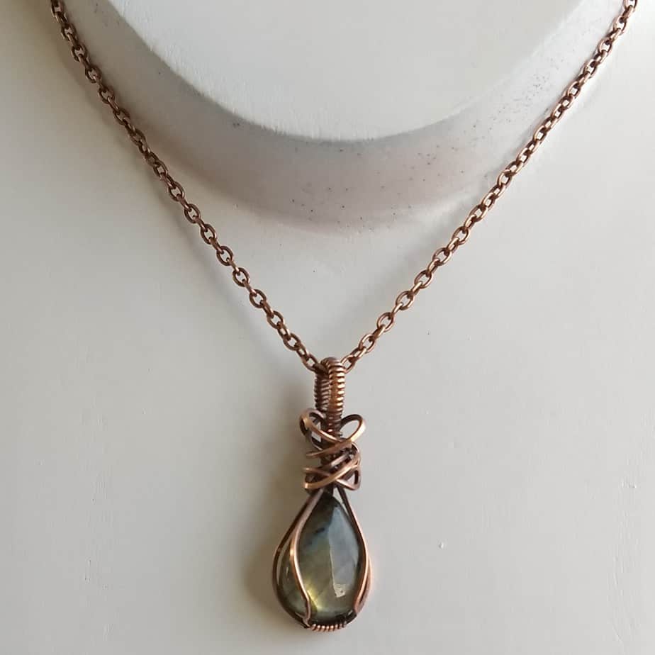 Wire wrapped copper and labradorite gemstone pendant - Image 2