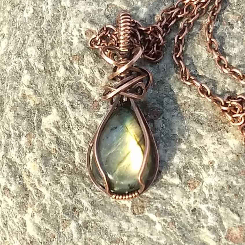 Wire wrapped copper and labradorite gemstone pendant - Image 1