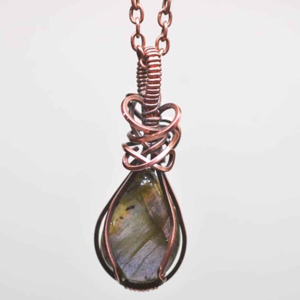Wire wrapped copper and labradorite gemstone pendant