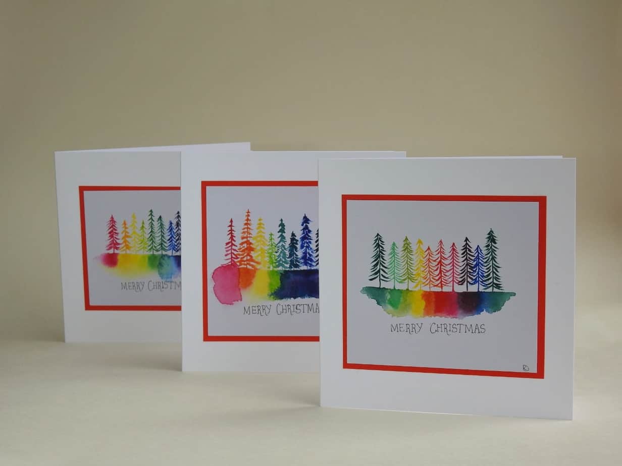Christmas Card - Rainbow Trees SET of 3 cards - Image 1