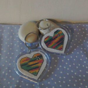 Feeling Groovy cross stitch heart Keyring - Image 1