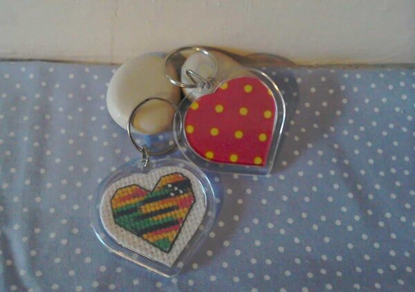 Feeling Groovy cross stitch heart Keyring