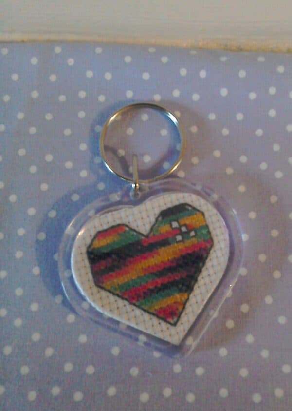Feeling Groovy cross stitch heart Keyring