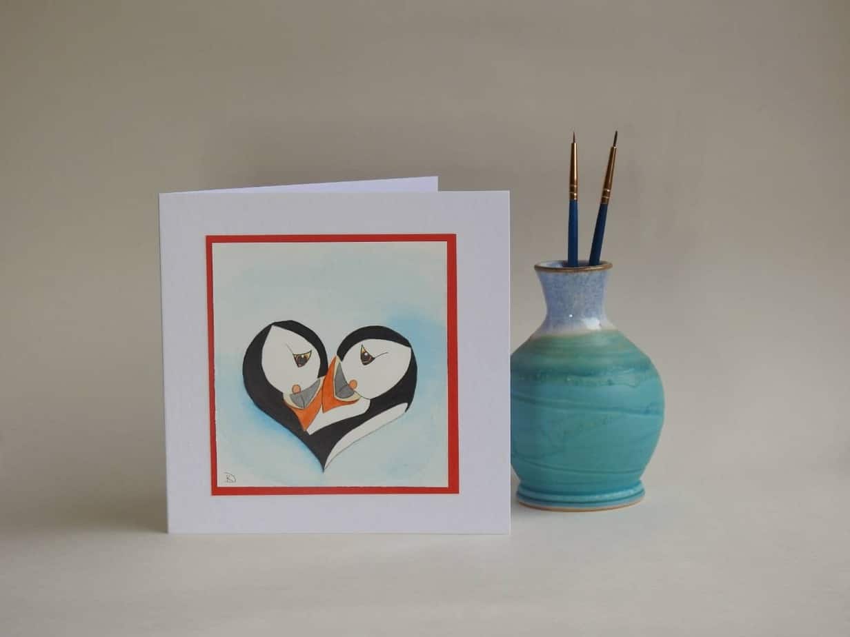 Valentines Card - Puffin Pair in heart shape - Image 1