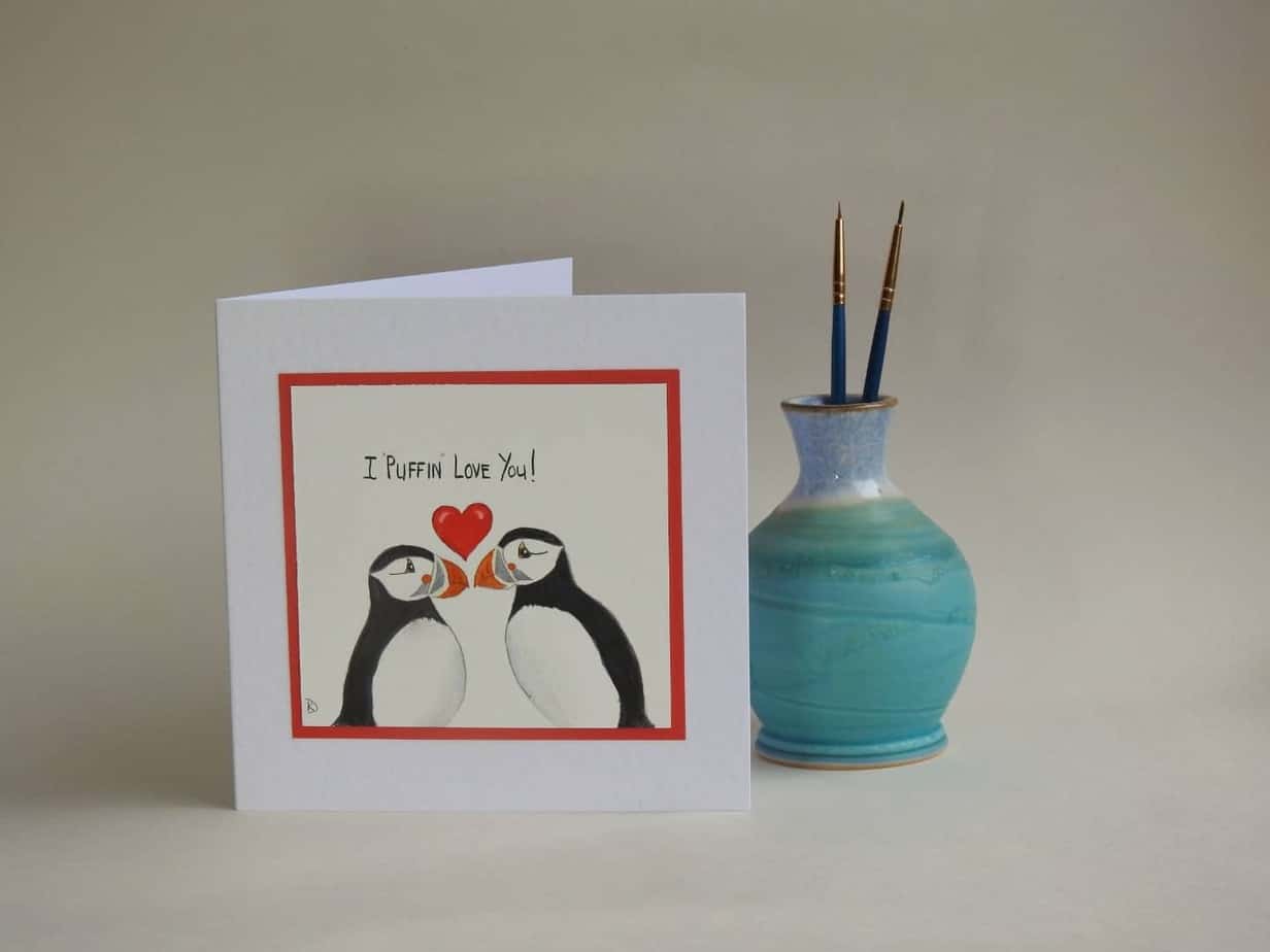 Original Watercolour Card - I Puffin Love You - Image 1