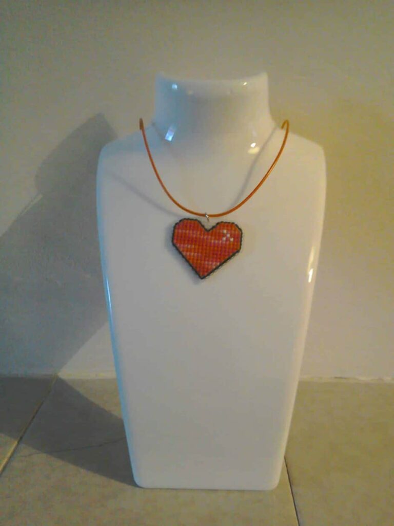 Hebridean Sunrise Cross Stitched heart necklace