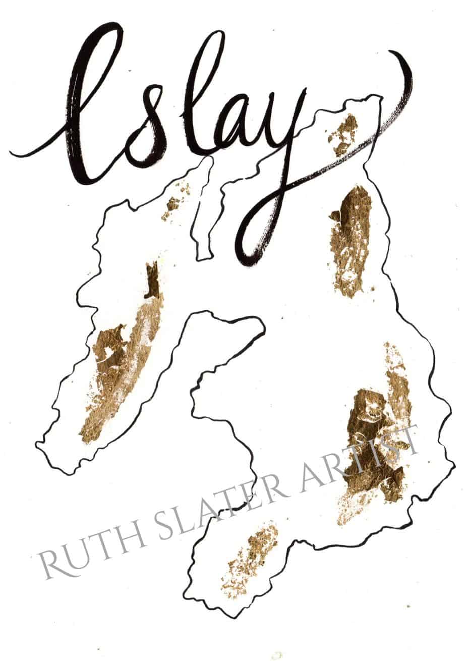 Isle of Islay Original Map with Gold Leaf