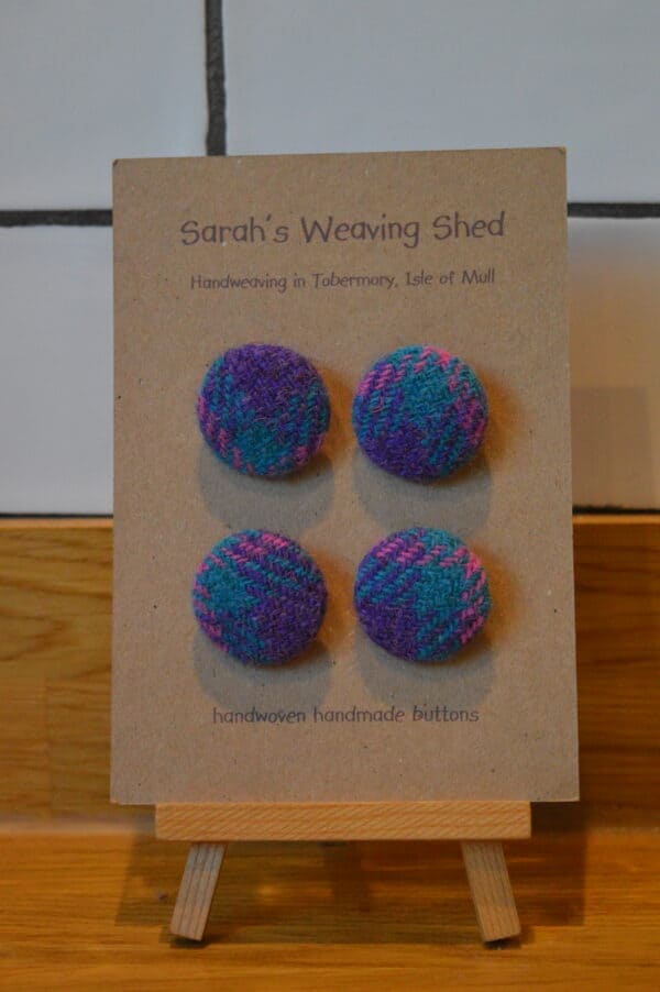 Handmade Buttons in Mauve, Teal and Pink Tartan