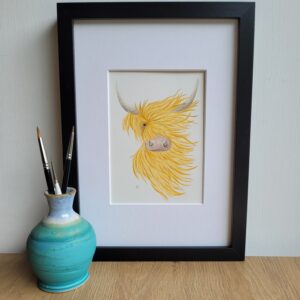 Highland Coo - Original Watercolour Painting Framed A4 - Image 1