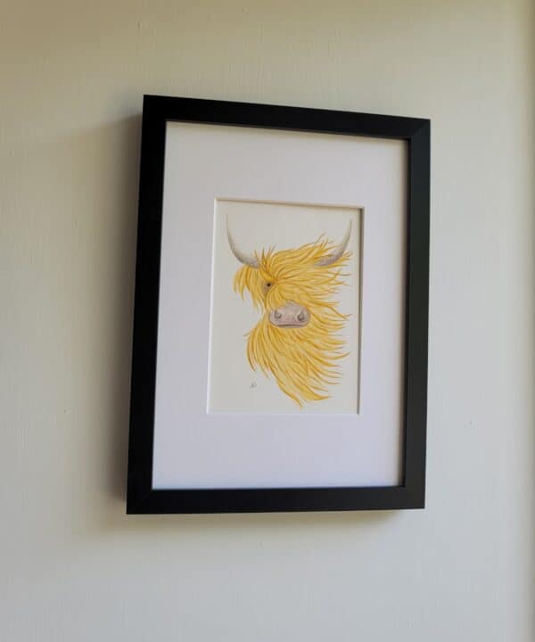 Highland Coo - Original Watercolour Painting Framed A4