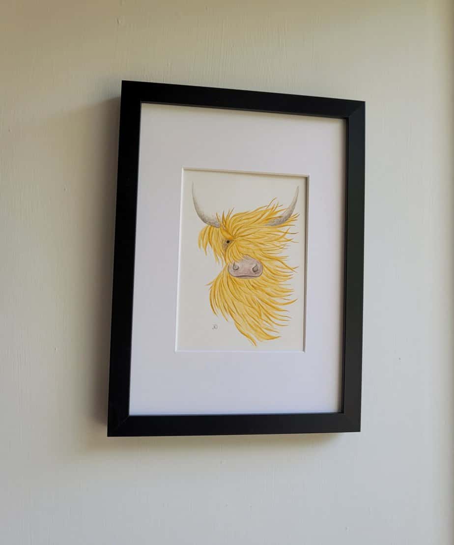 Highland Coo - Original Watercolour Painting Framed A4 - Image 3