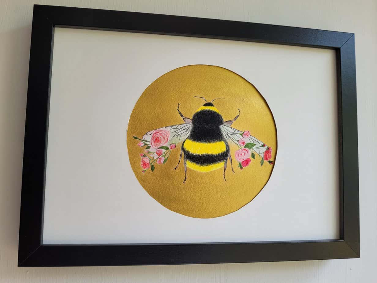 Bee Golden - Original Watercolour Painting Framed A4 - Image 5