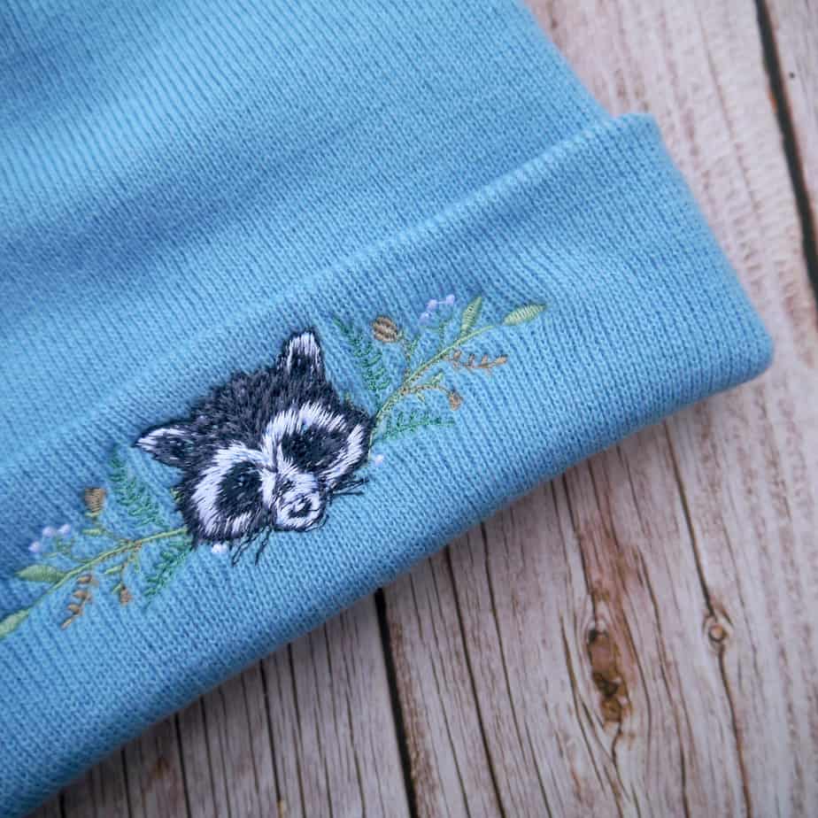 Lovely Floral Racoon Embroidered Beanie - Image 7