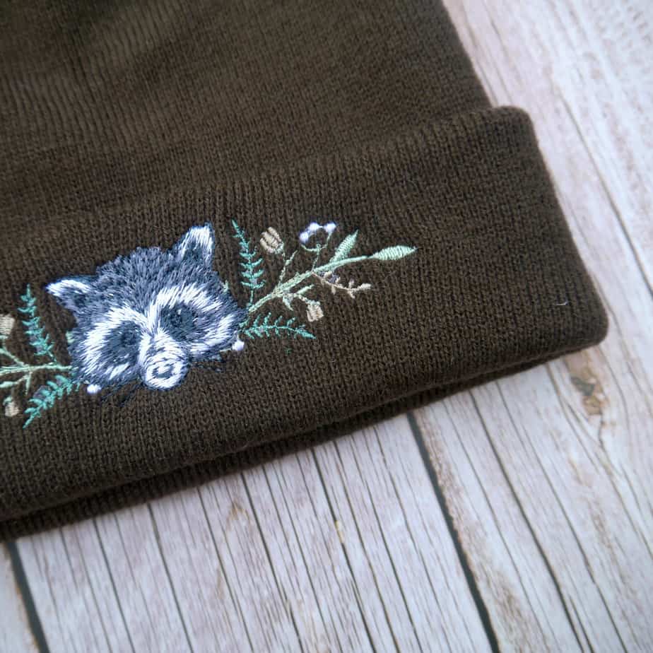 Lovely Floral Racoon Embroidered Beanie - Image 6