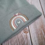 Lovely Boho Rainbow Embroidered Beanie With Bobble