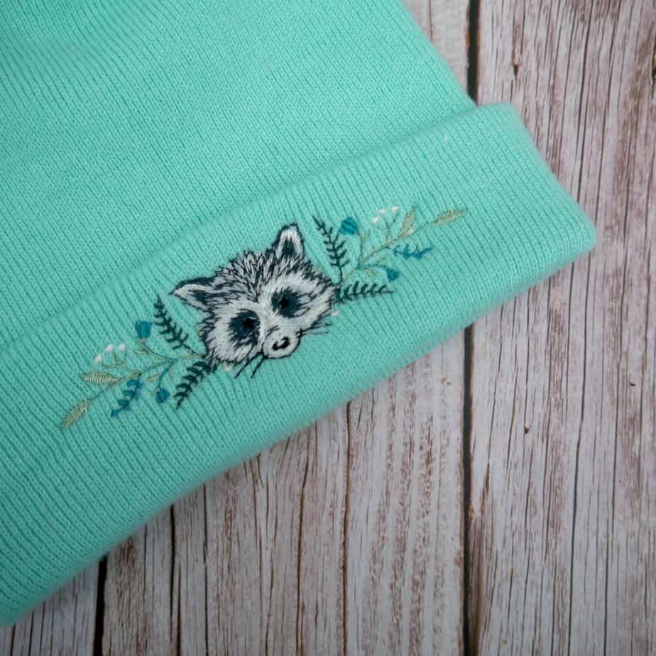 Lovely Floral Racoon Embroidered Beanie - Image 5