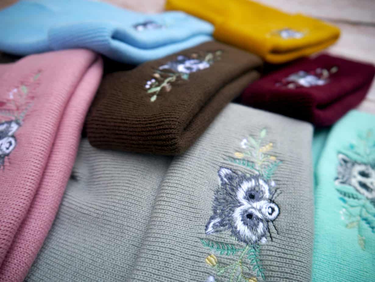 Lovely Floral Racoon Embroidered Beanie - Image 9