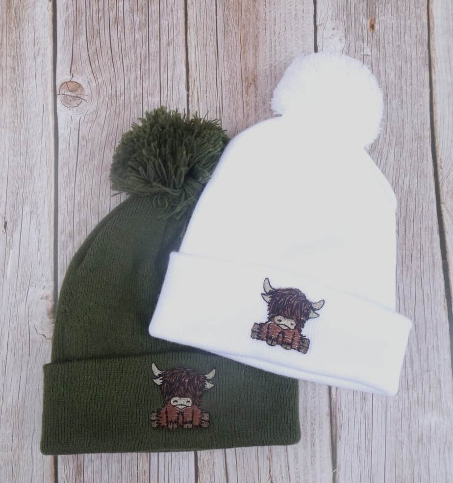 Cute Highland Cow Embroidered Beanie With Bobble - Image 5