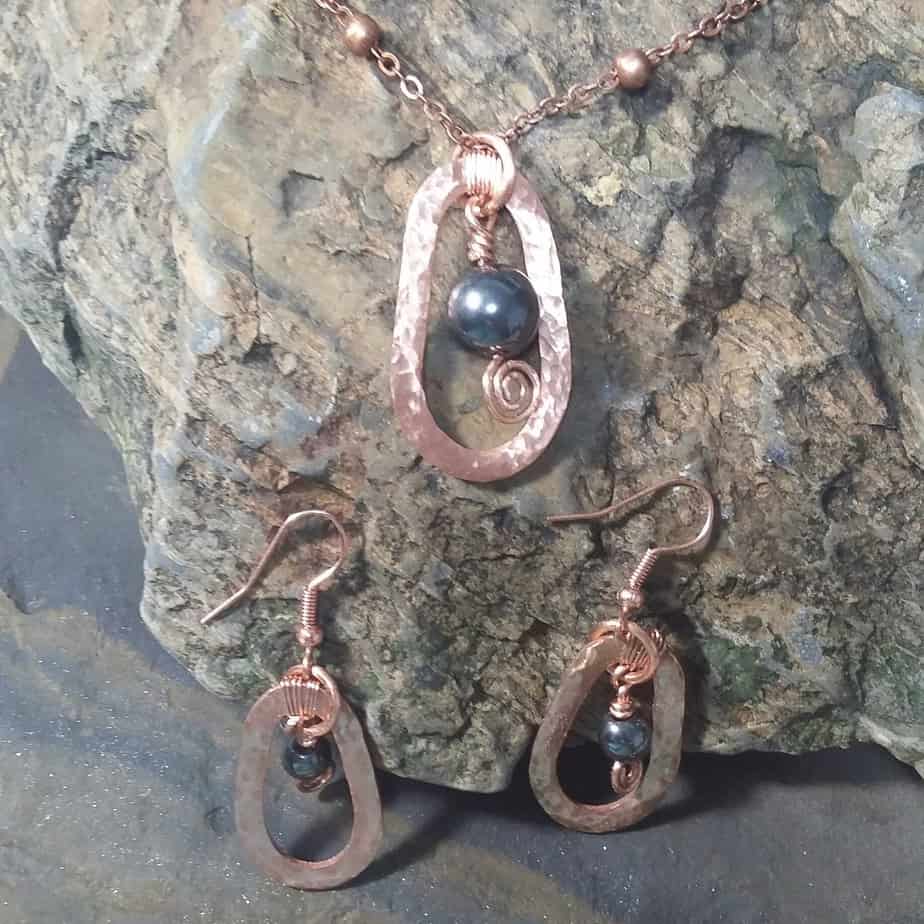 Copper Hooped Haematite Necklace Set ~ 