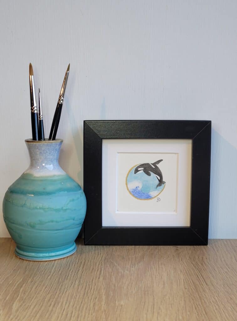 Original Watercolour Painting - Killer Whale mini framed