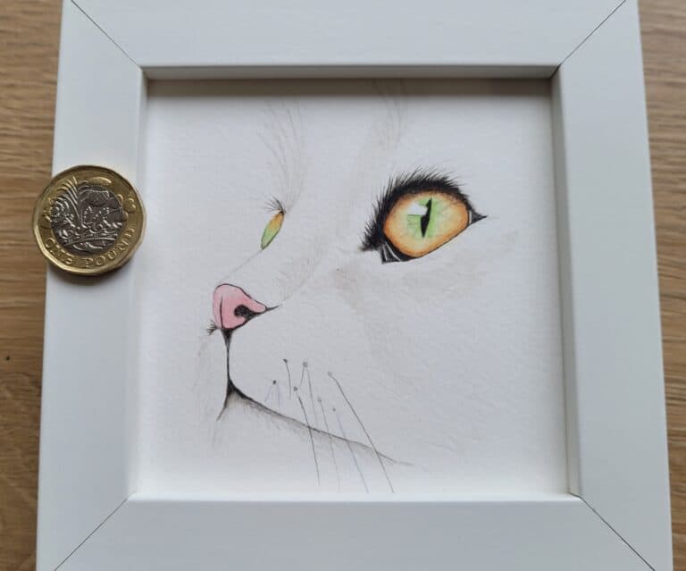 Original Watercolour Painting - Cat mini framed