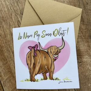 Gàidhlig Highland Cow Valentine’s card - Image 1