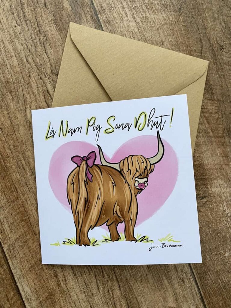 Gàidhlig Highland Cow Valentine’s card