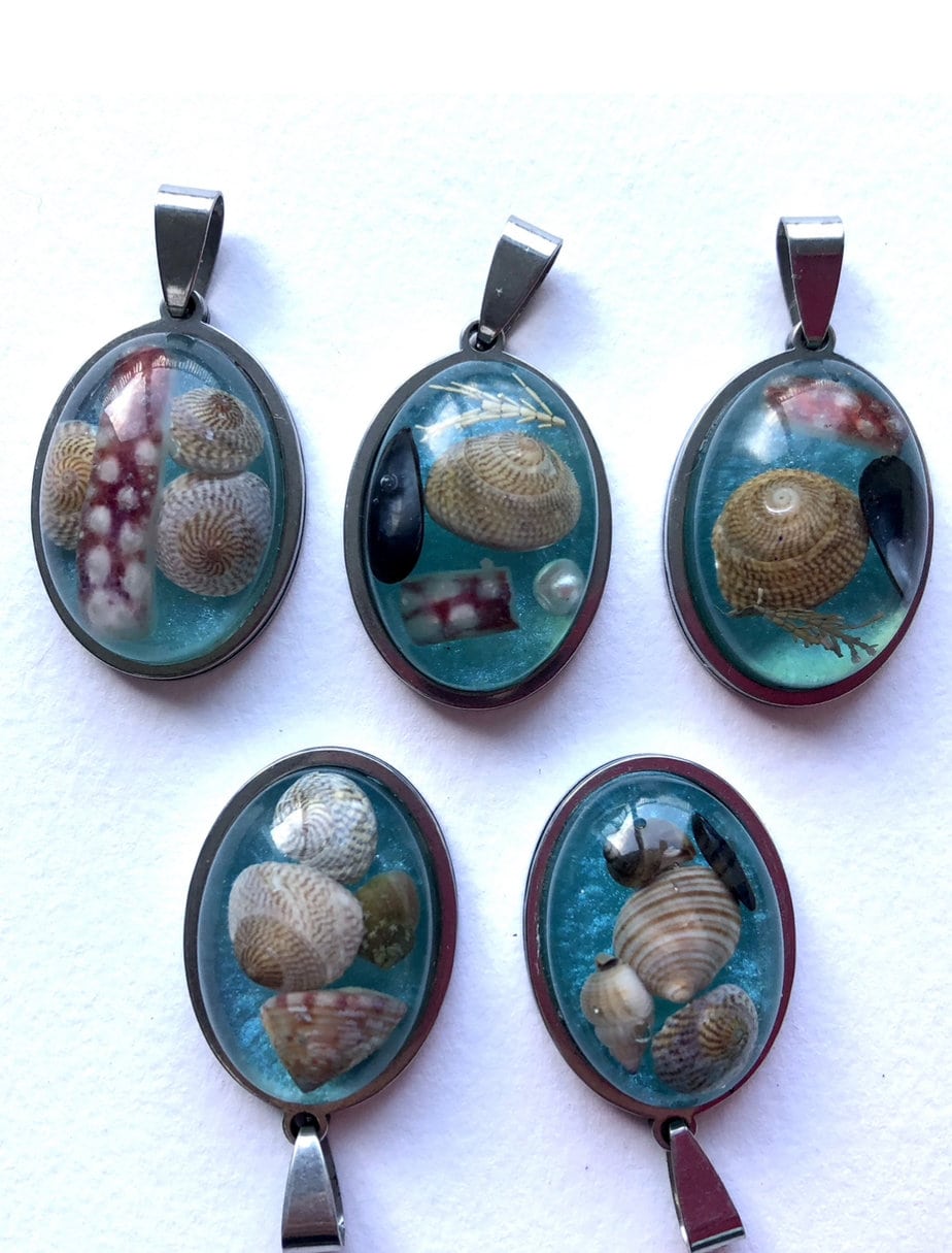 Sea blue resin beach pendants from Shetland. - Image 5