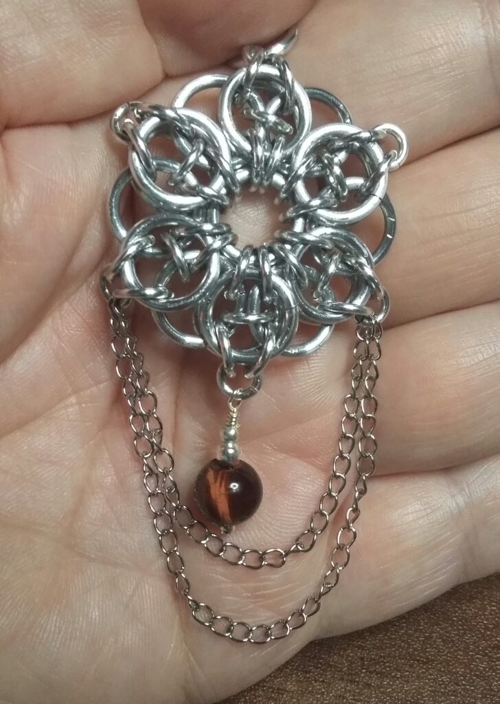 Chainmaille Chains and Tigers Eye Pendant