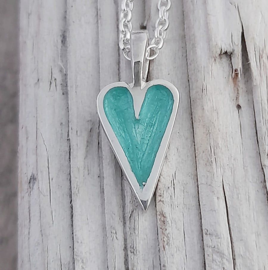 Mini Enamelled Heart Pendant - Seagreen - Image 1