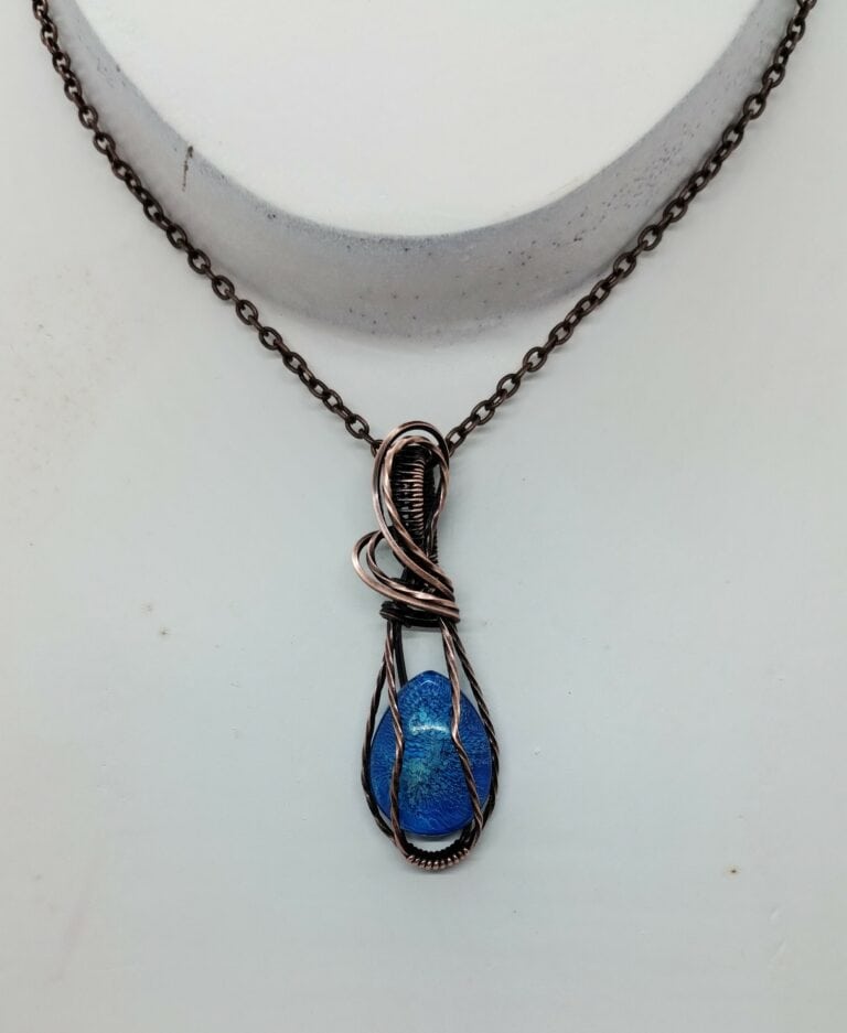 Wire wrapped copper and resin pendant