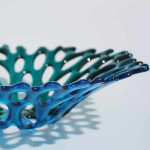 Blue coral fused glass bowl from Harris Glass Studio