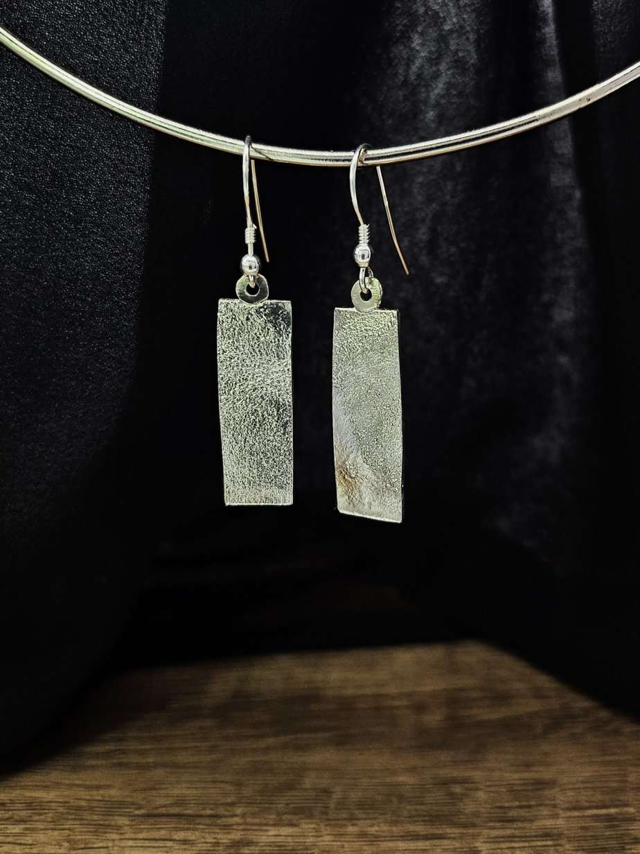 Silver Stone Textured Earrings - Image 2