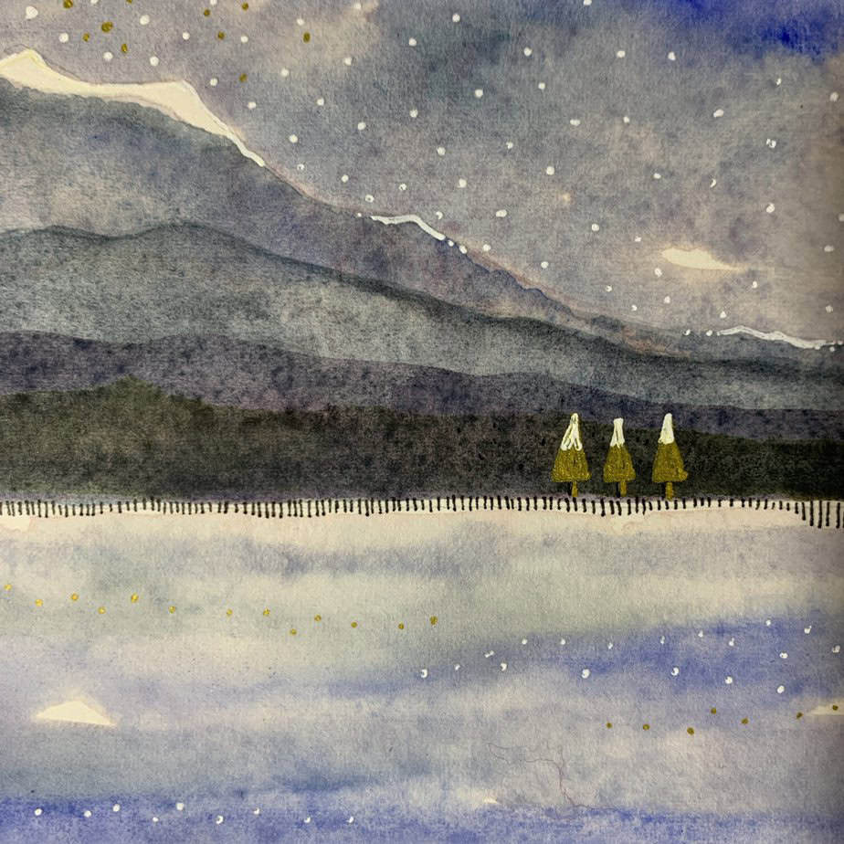 Winter loch and snowy trees original painting - Image 4