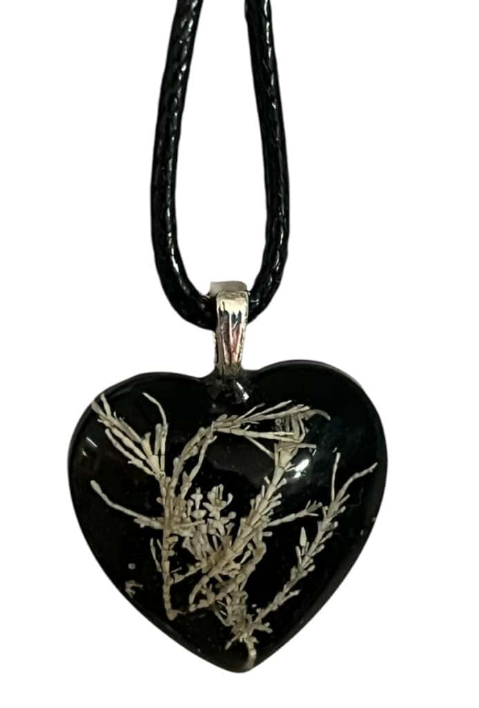 Seaweed pendants with shimmering black night sky background.