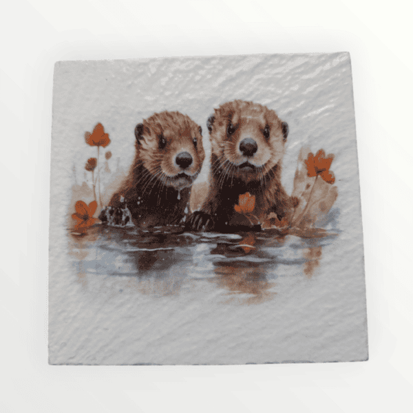 Slate Coaster - Otters