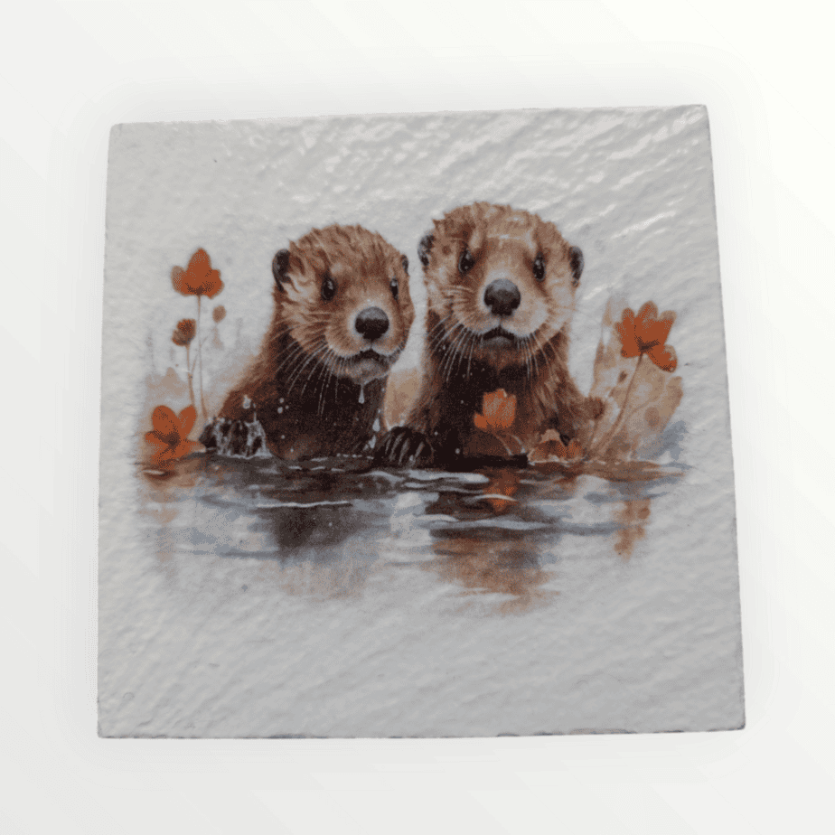 Slate Coaster - Otters - Image 1
