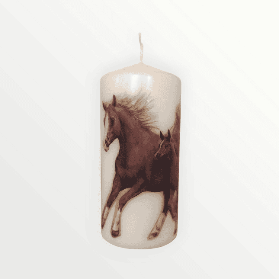 Decoupaged Pillar Candle - Mare & Foal - Image 1