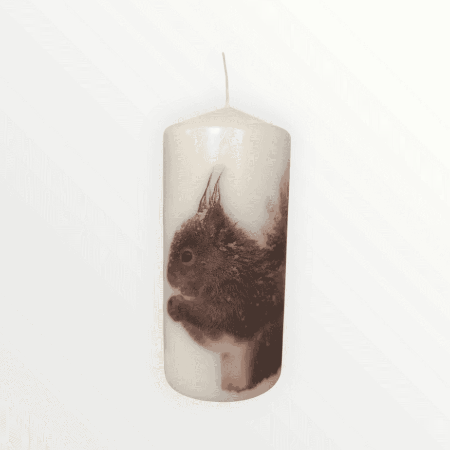 Decoupaged Pillar Candle - Red Squirrel - Image 1