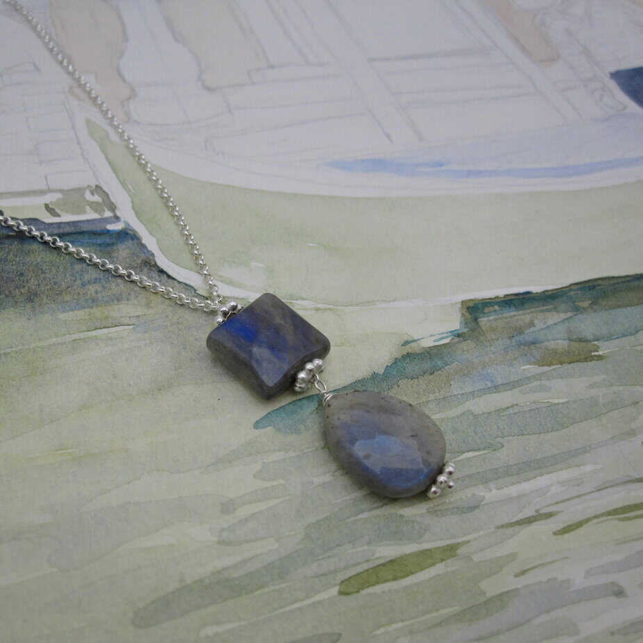 Aurora Pendant, Labradorite, Necklace, Silver Plated - Image 1