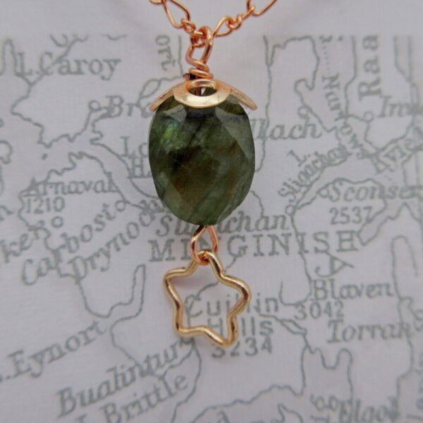 Labradorite, Aurora Pendant, Rose Gold Plated