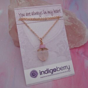 Rose Quartz heart shaped pendant with pink moonstone and rose gold chain