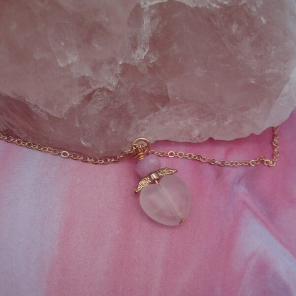 Rose Quartz heart shaped pendant with pink moonstone and rose gold chain