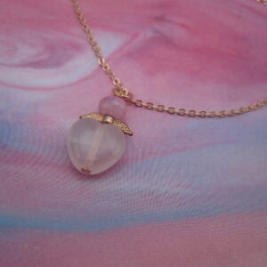 Rose Quartz heart shaped pendant with pink moonstone and rose gold chain