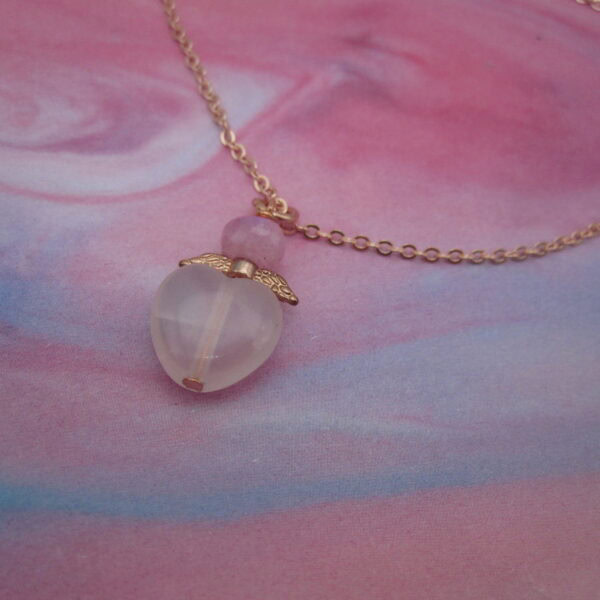 Rose Quartz heart shaped pendant with pink moonstone and rose gold chain
